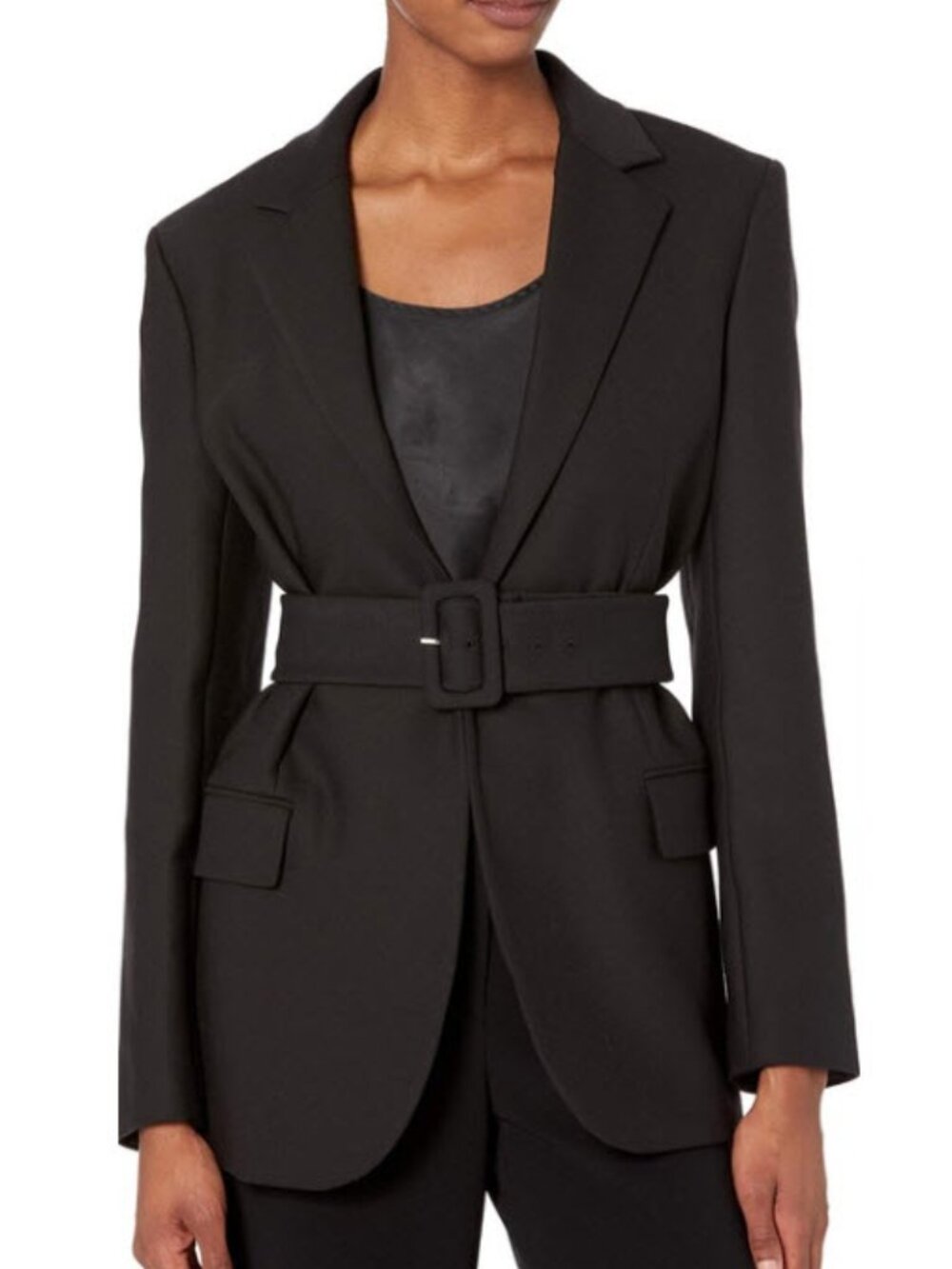 Theory Canton Bistretch Black Wool Belted Blazer NWT 12 Preppy Chic Smart Jacket